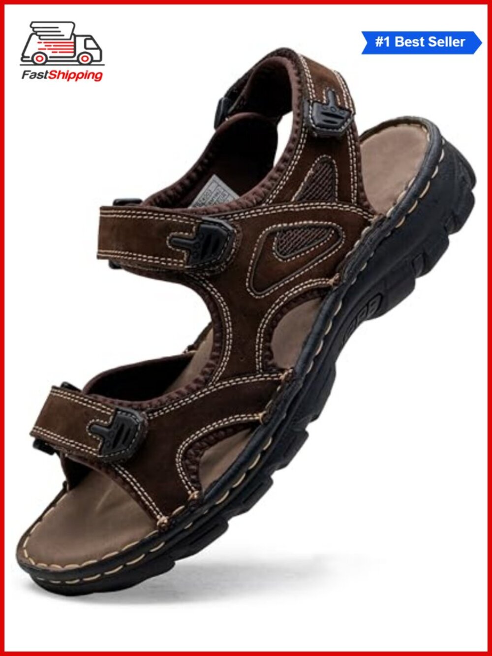✨ Men's Leather Hiking Sandals with Arch Support Adjustable Hook & Loop